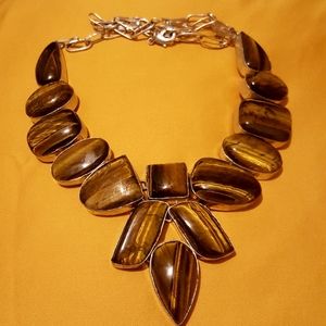 Statement Tiger Eye Agate Silver Necklace